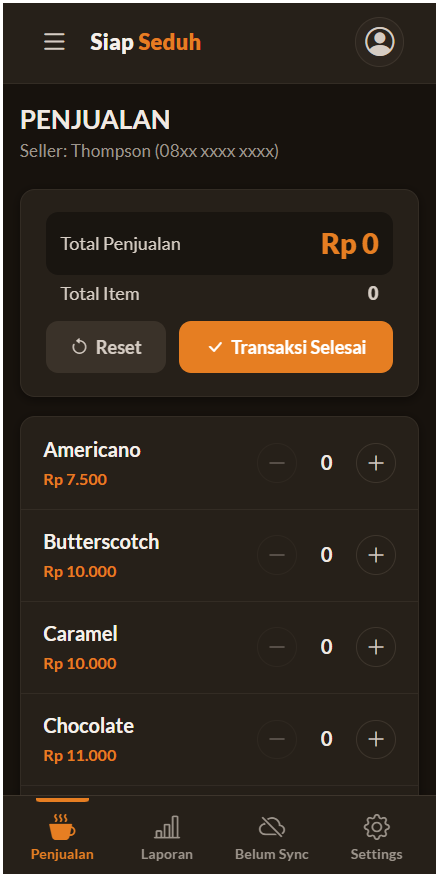 Tampilan aplikasi kasir KopiKelilingSaaS